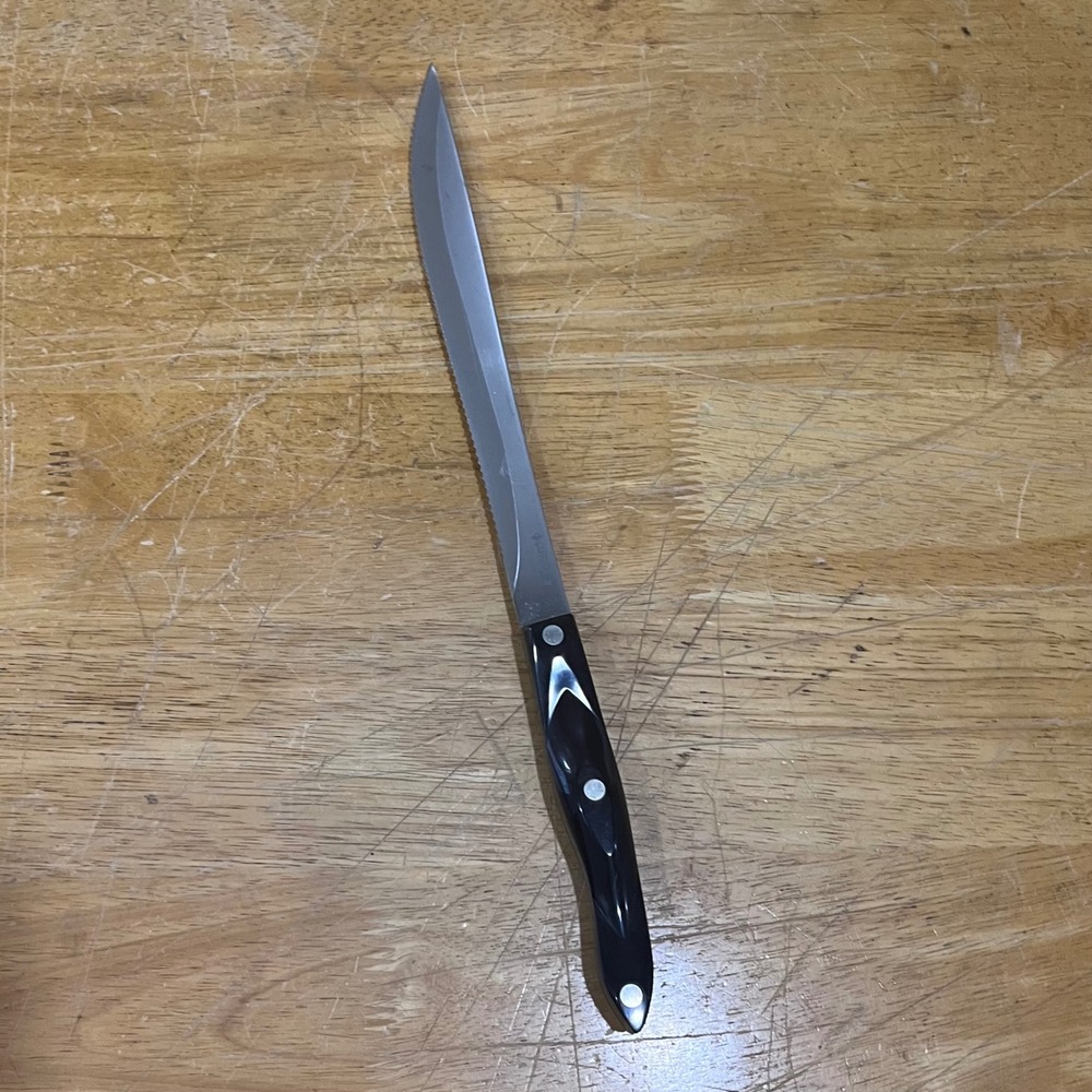 Vtg Cutco 1723 Carver Knife Brown Handle Double-D Serrated Edge Made in USA 9"